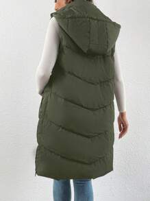 SHEIN Frenchy Chaleco con capucha con cremallera y botón a presión, acolchado para otoño/invierno - Verde militar - Ver 2