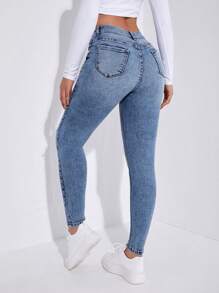 SHEIN Privé Slant Pocket Skinny Jeans - Light Wash - View 2