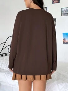 SHEIN EZwear Plus Mountain & Slogan Graphic Drop Shoulder Tee - Apricot - View 2