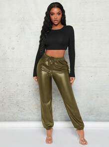 SHEIN SXY Drawstring Waist Pants - Army Green - View 3