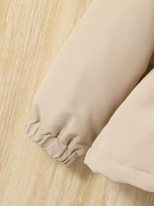SHEIN Veste à capuche décontractée pour bébé fille de couleur kaki à cordon de serrage à la taille et doublure thermique, veste à capuche pour bébé fille avec détail à rabat, hiver