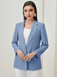 Modelyn Lapel Neck Single Button Blazer - Dusty Blue - View 5
