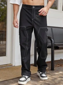 Manfinity EMRG Men Top-stitching Flap Pocket Side Cargo Pants - Black - View 1