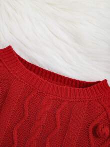 SHEIN Cô gái Em bé Pom Pom Xoắn Dan Áo len - Đỏ - Xem 4