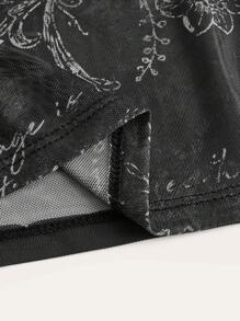 ROMWE PUNK Áo yếm in hoa, trường học - màu đen - Xem 3