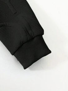 SHEIN Tween Boy Letter Patched Hooded Sweatshirt - Black - View 4