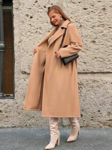 SHEIN Frenchy Plus Lapel Neck Double Breasted Overcoat Winter Fall Autumn