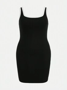 SHEIN BASICS Plus Contrast Binding Bodycon Casual Dinner Dress - Black - View 1