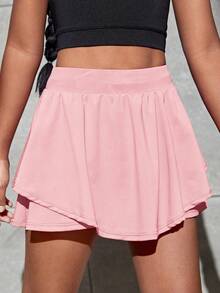 SHEIN Cô gái Tween Cao eo Túi điện thoại Hoạt động Váy quần - Hồng - Xem 5