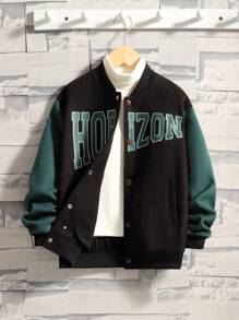 SHEIN Chico preadolescente 1 pieza Cazadora de universidad con estampado de letra de dos tonos - Multicolor - Ver 1