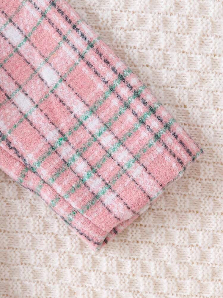 Baby Girl Plaid Print Borg Collar Coat & Hat