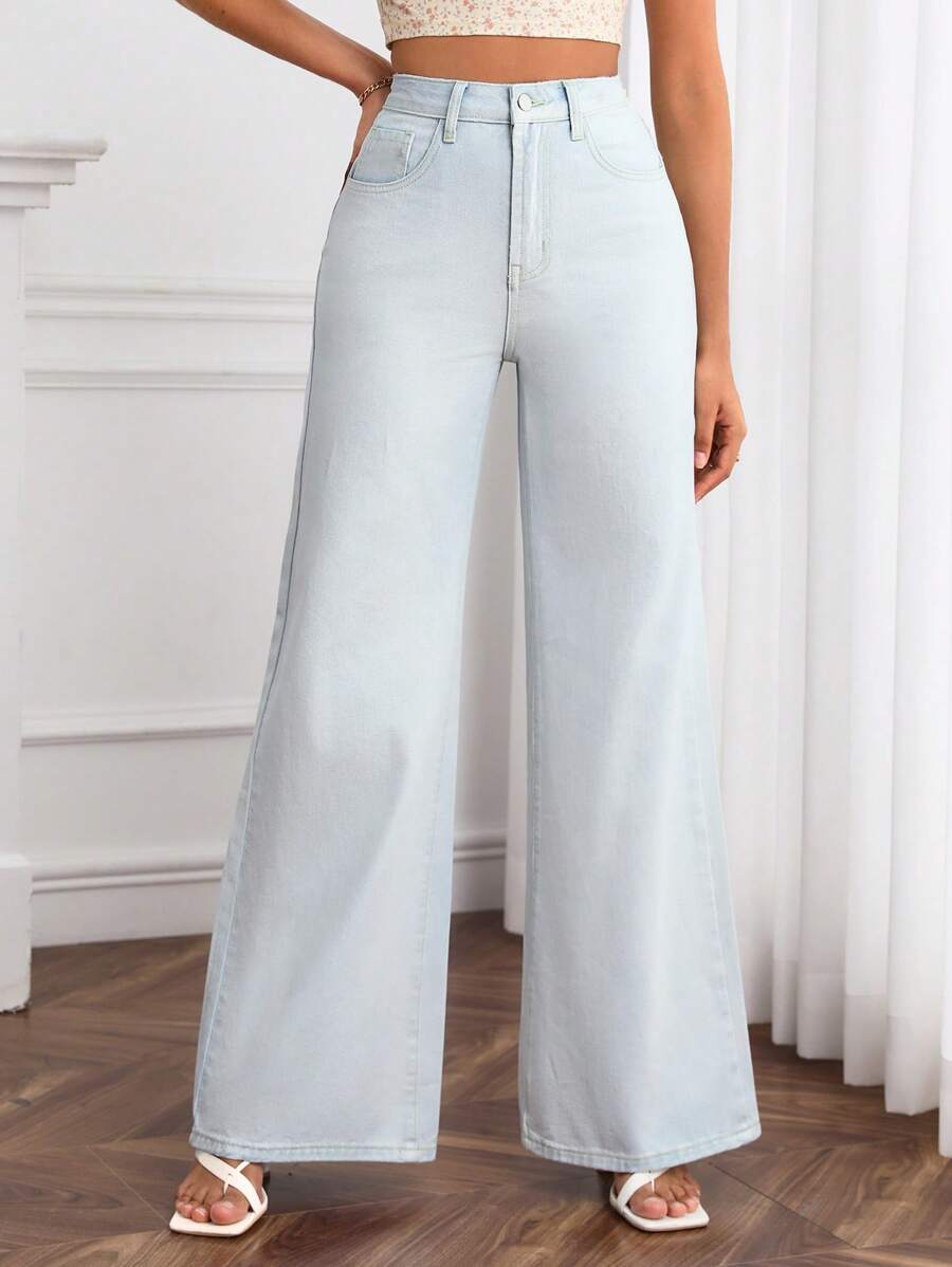 SHEIN Essnce quần ống rộng Quần jean - Màu xanh lam - Xem 1