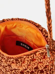 SHEIN VCAY 拼接顏色編織翻蓋單肩包帶流蘇裝飾用品,時尚和完美適用於假期 - 彩色 - 查看 7