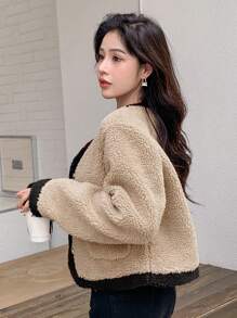 DAZY Contrast Trim Dual Pocket Teddy Jacket - Multicolor - View 6