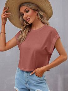 SHEIN LUNE 素色蝙蝠袖T恤 - 紅木色 - 查看 3