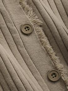 DAZY Đồ đan Ribbed Nút phía trước Áo len Mở - Màu Khaki - Xem 4