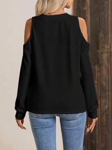 SHEIN LUNE 挖肩前紐扣T恤 - 黑色 - 查看 2