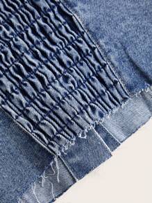 SHEIN MOD 毛邊前紐扣抹胸牛仔上衣 - 淺色水洗藍 - 查看 3