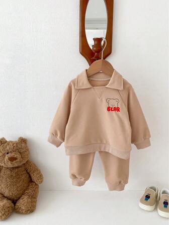 男嬰熊和字母刺繡衛衣和衛褲