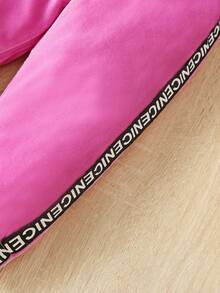 Baby Girl Contrast Letter Tape Side Pants - Pink - View 4