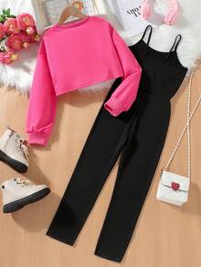 SHEIN Tween Girl Car & Letter Graphic Cami Pullover & Cami Jumpsuit - Multicolor - View 2