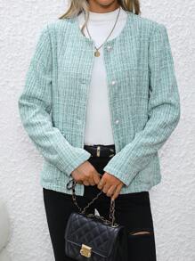 SHEIN Clasi 翻蓋細節前排扣花呢外套 - 綠色 - 查看 3