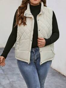 SHEIN LUNE Hơn Túi xéo Áo khoác vest quilted - Màu be - Xem 5