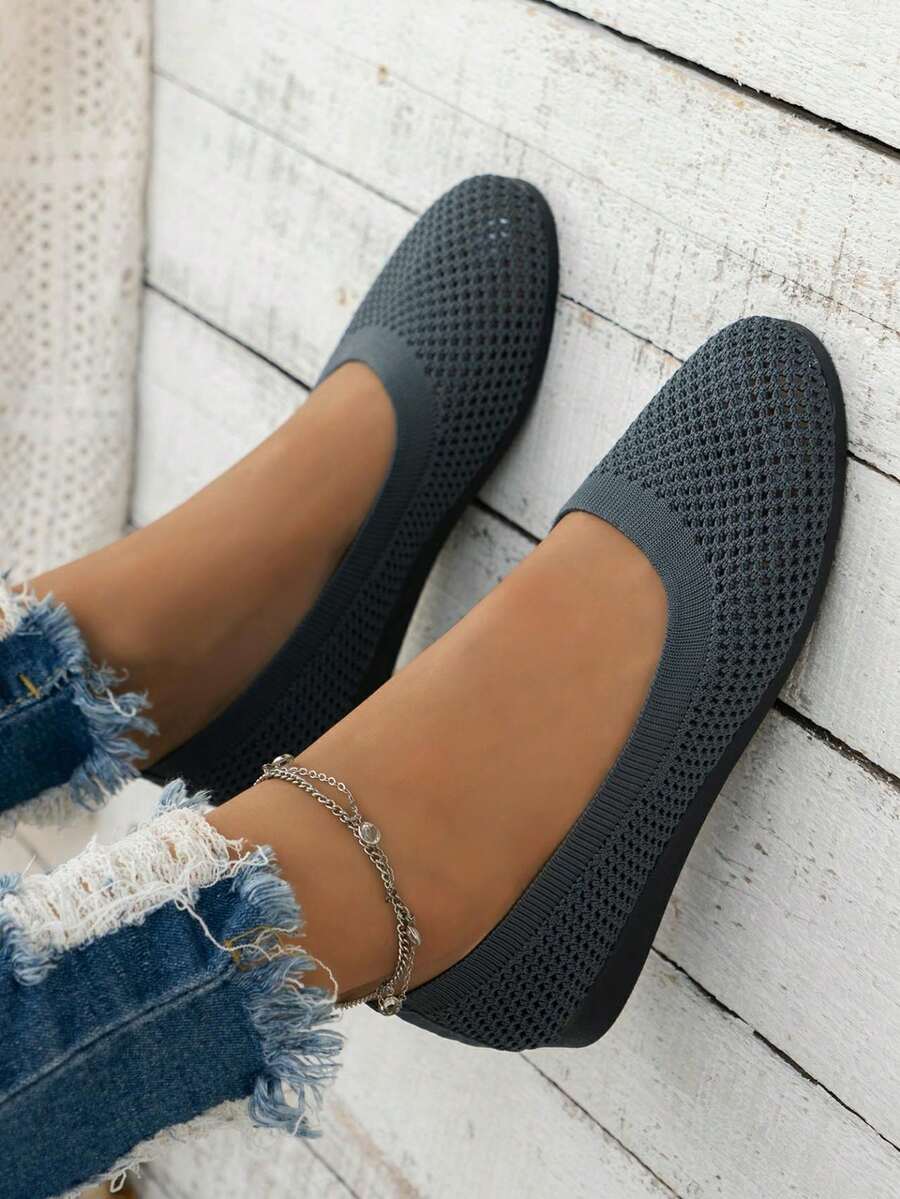 Women's Comfortable Plus Size Flat Shoes - Dark Grey - View 1