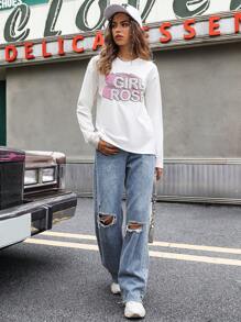 SHEIN Unity 字母圖案落肩T恤 - 白色 - 查看 4