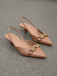 Fall/Winter Women's Elegant And Simple Patent Leather High Heels With A Shiny Buckle, Elegant, Party,Kitten Heels - Bronze - View 3