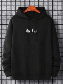 男士秋冬翅膀印花保暖宽松连帽休闲卫衣 - 黑色 - 查看 2