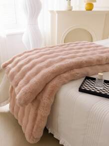 1pc Polyester Winter Watermelon Pink Rabbit Hair Long Plush Blanket, Bed Throw Blanket - Watermelon Pink - View 7