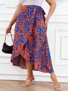 Celure Plus Allover Print Knot Side Wrap Skirt - Multicolor - View 5