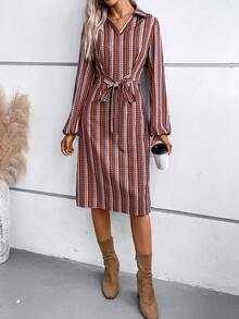 SHEIN Clasi Geo Print Knot Front Dress - Multicolor - View 3