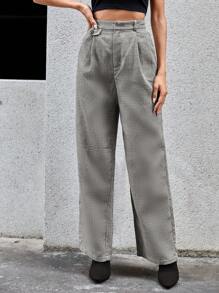 SHEIN Essnce Plaid Print Slant Pocket Suit Pants - Multicolor - View 5