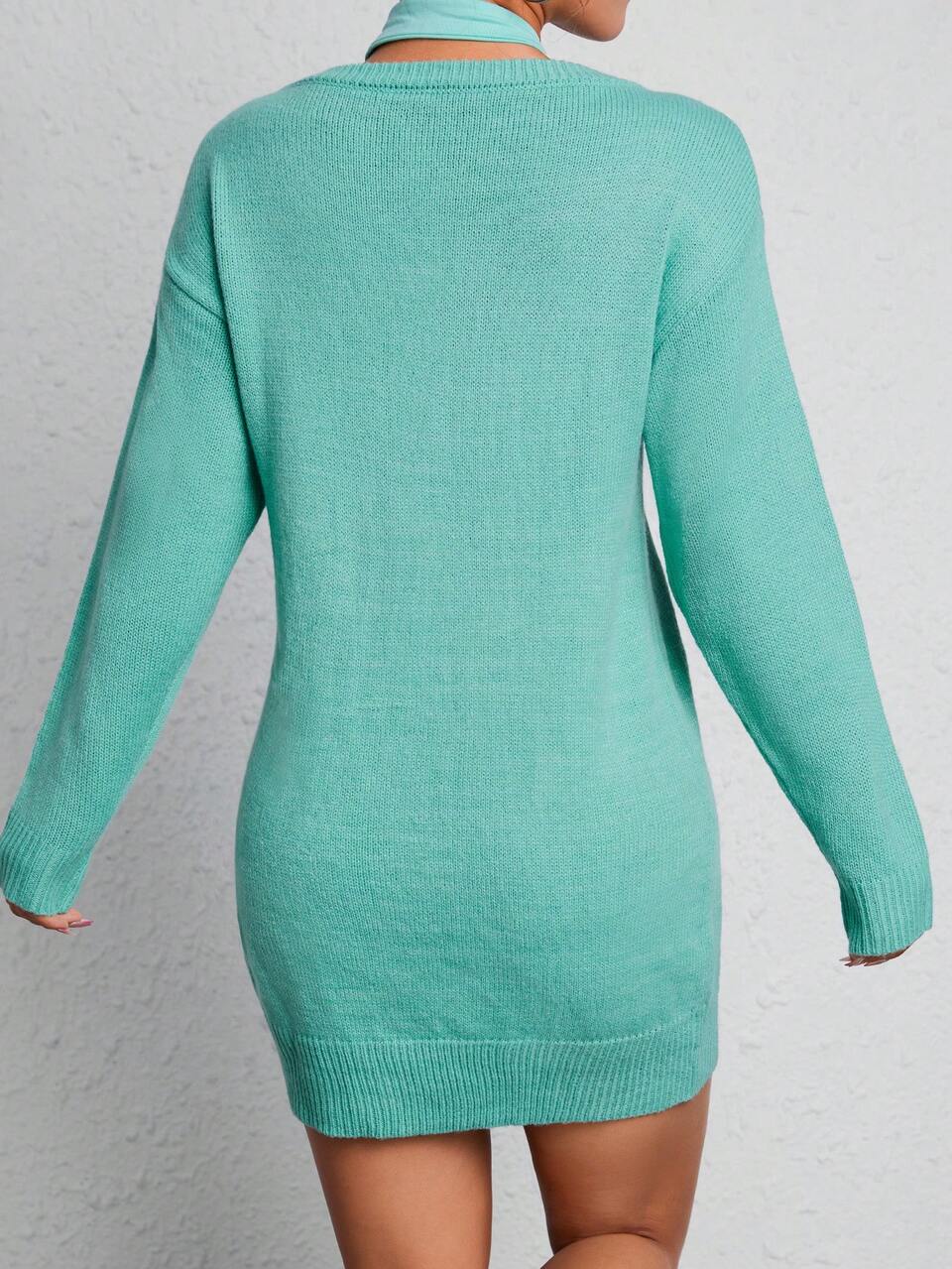 Letter Graphic Drop Shoulder Sweater Dress ,Petite Women