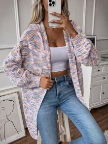 SHEIN LUNE Thuốc nhuộm Không gian Thả vai áo có mũ Áo len Duster - Nhiều màu - Xem 4