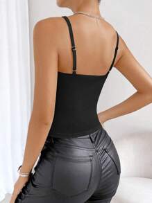 Allurite Fringe Trim Cami Top - Black - View 2