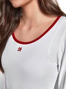 SHEIN Sports Tương phản ràng buộc Ngoài trời Áo thun - trắng - Xem 7