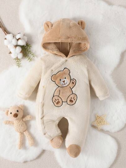 Infant/Toddler Boys Fashionable Cute Bear Pattern Long Sleeve Hooded Jumpsuit Pajamas