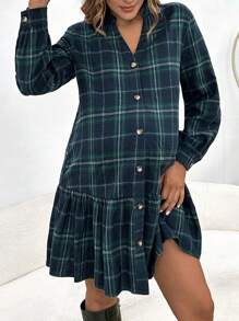 SHEIN Maternity Plaid Print Ruffle Hem Smock Dress
