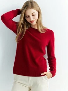 100% Wool Soft Warm Soft Sweater - Burgundy - View 3