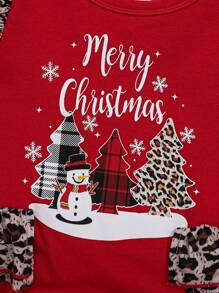 SHEIN Baby Girl Christmas Print Ruffle Trim Bodysuit & Headband - Red - View 4