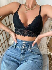 Floral Lace Bralette Lingerie - Black - View 4