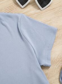 SHEIN Chica adolescente con botón Camiseta & Coletero - Celeste - Ver 6