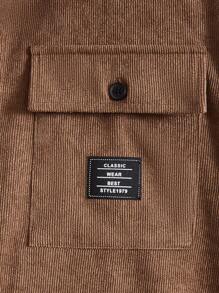 GENTILAND Nam Chi tiết Patched thư Cổ áo tương phản Túi có nắp Vải to sợi Áo sơ mi Without Tee - màu nâu - Xem 3