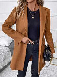 SHEIN Clasi Lapel Neck Single Button Overcoat In Fall/Winter - Camel - View 5