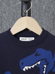 SHEIN Áo len Bé trai Khủng long Dễ thương - Màu xanh hải quân - Xem 3