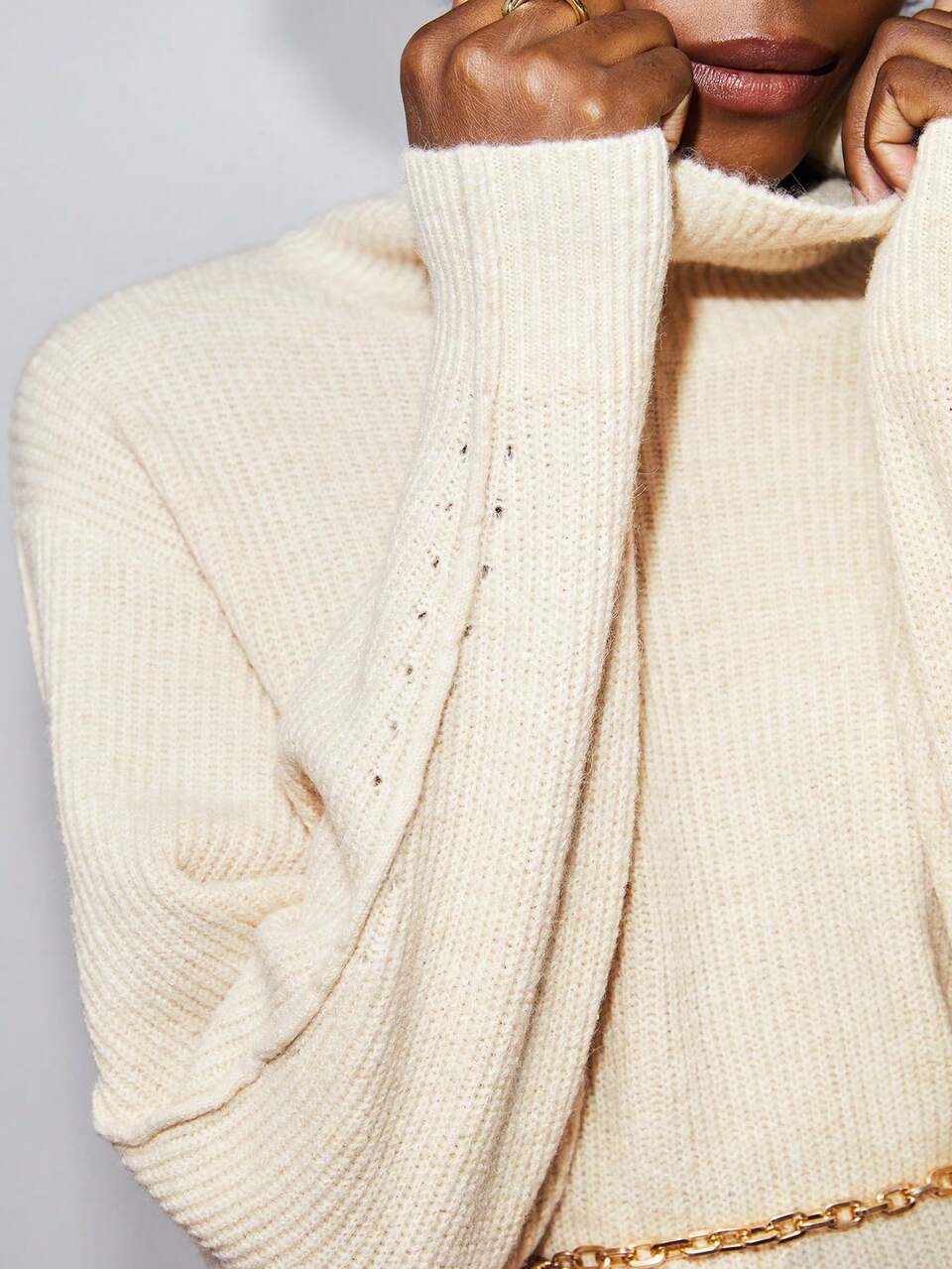 Funnel Neck Drop Shoulder Sweater Without Belt