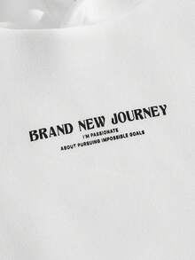 Manfinity RebelGame 男士寬鬆版型花卉和口號圖案印花帽衫,配有束繩 - 白色 - 查看 4